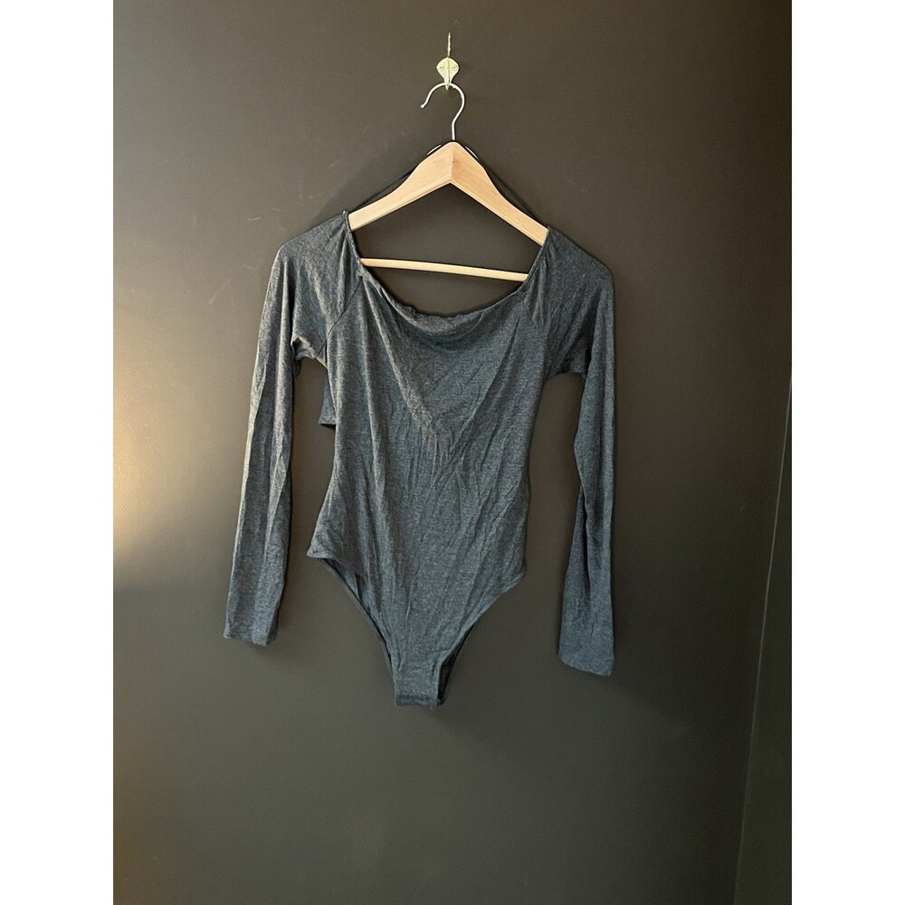 LUSH Heather Charcoal Long Sleeve Scoop Neck Bodysuit NWT Small